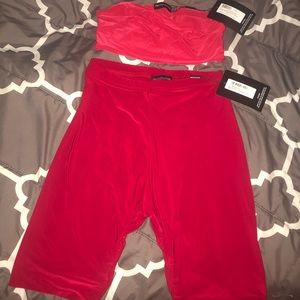 Velvet Red Biker Shorts & Matching Crop Top